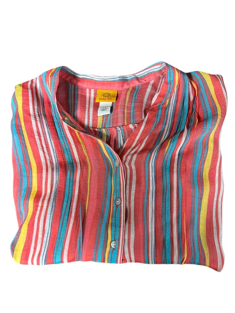 Summer Chic Ruby Rd. Multi-Color Striped Button-Up Blouse | Size XL
